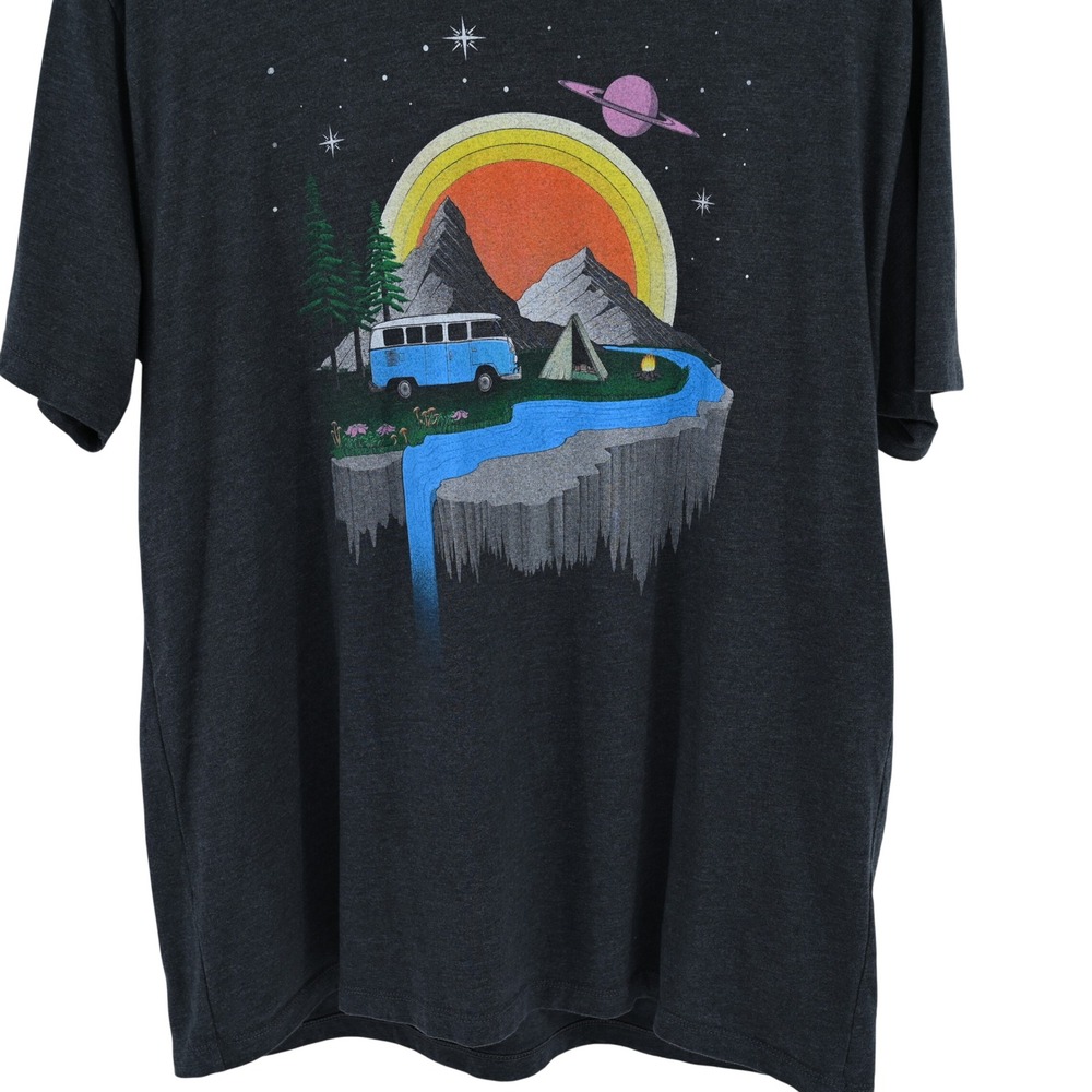 Curbside Clothing Mens XL T-Shirt Charcoal Gray Camping Van Space Graphic Tee - Picture 5 of 11